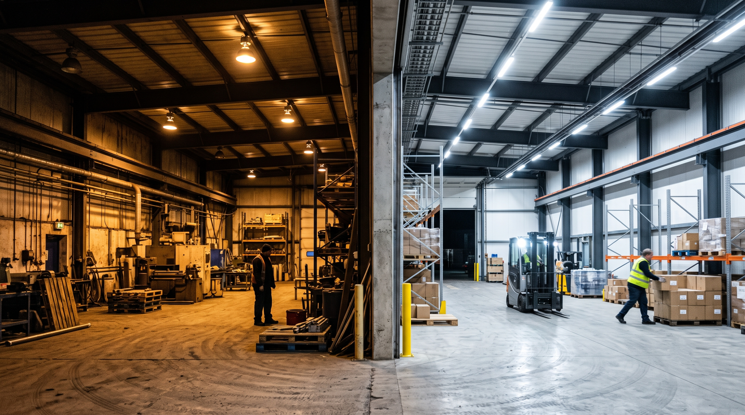 LED vs metal halide lighting comparison – crisp white LED versus dull orange metal halide